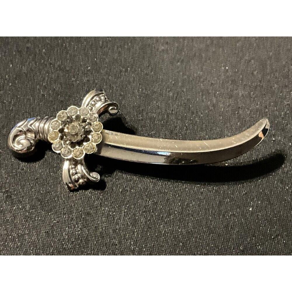 Vintage Coro Silver Tone Pegasus Rhinestone Sword Brooch